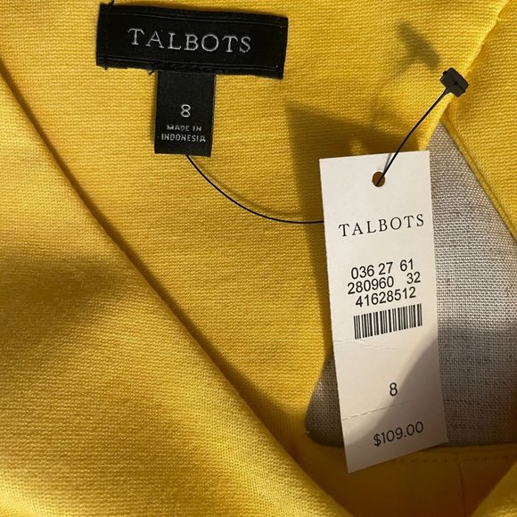 Talbots Yellow Sleeveless Sheath Dress Knee Length V Neck Cutout Detail NWT Size - Picture 8 of 11